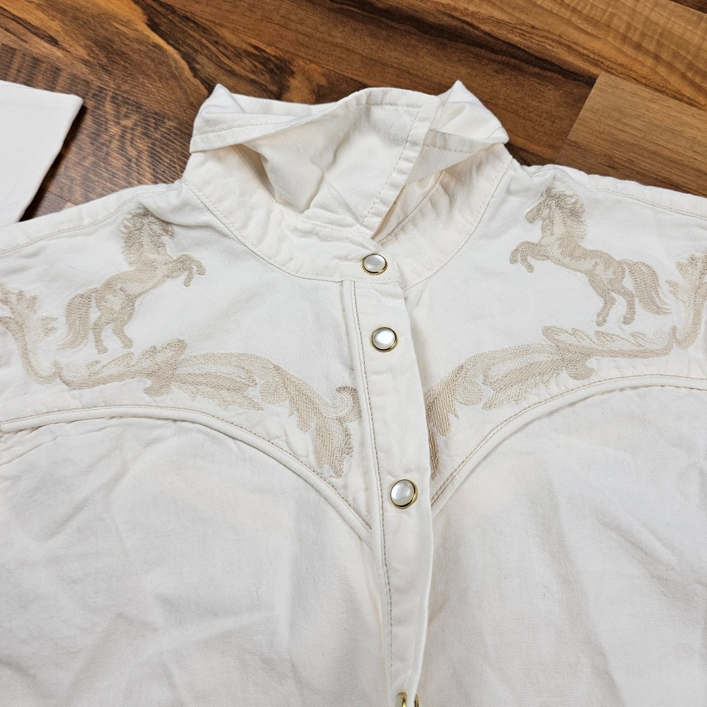 Mango MNG Western Button Up Shirt Horse Embroidery Cream Small - Picture 2 of 8